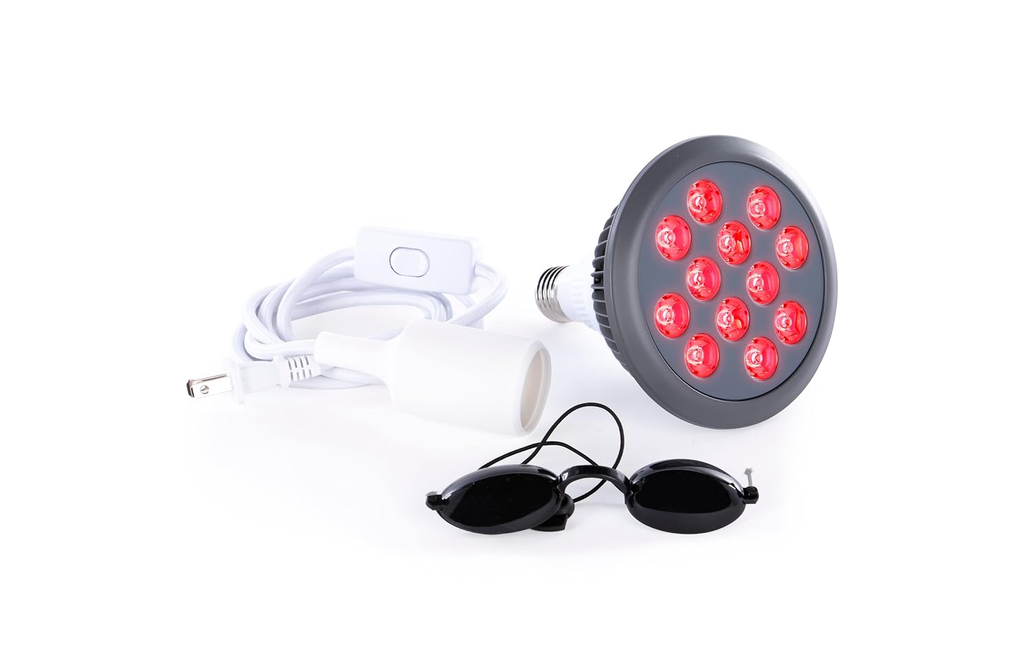 Hooga Light Therapy Bulb compact red light therapy device with 12 LEDs and protective eyewear